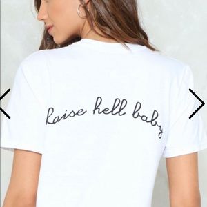 White Nasty Gal Raise Hell Baby GraphicTee Size S